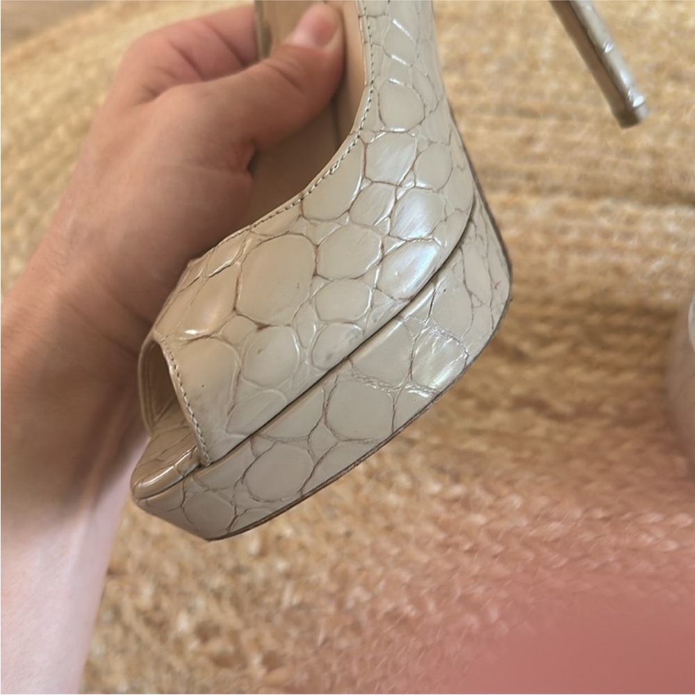 Jimmy Choo Beige Croc-Embossed Heels - Picture 9 of 14